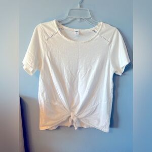 Old Navy White Short Sleeve Tie Front T-Shirt Medium Tall